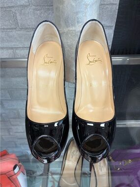 Christian Louboutin Black Patent Peep-Toe Pumps